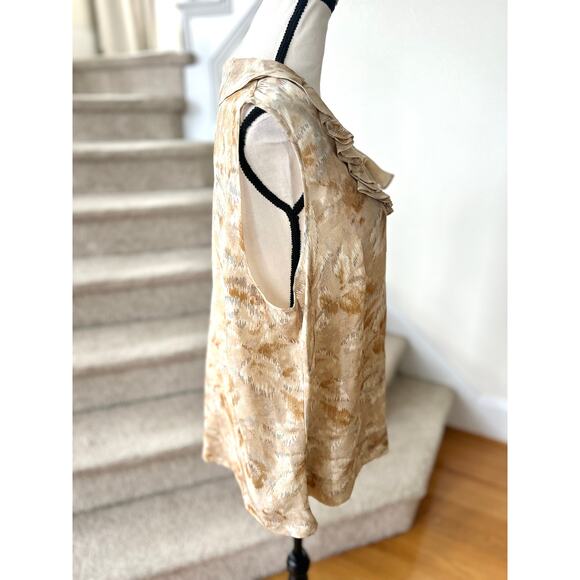 Talbots Champagne Beige Printed Silk Ruffle Sleeveless Blouse 18WP - Picture 3 of 7
